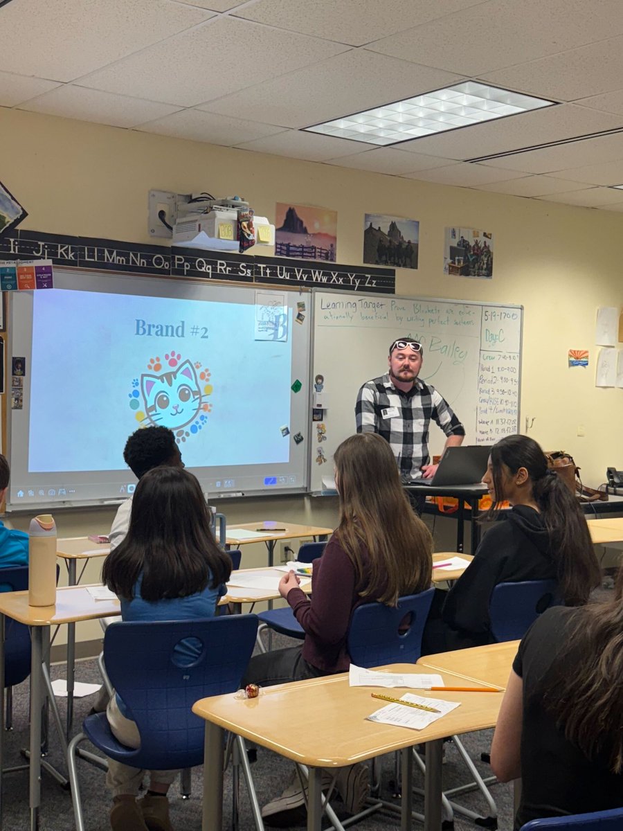 BurgessAdv's tweet photo. Our own Dustyn Bailey brought the world of branding to life at Junior Achievement of Maine's Career Day for 215 Scarborough Middle School 7th graders! From his Mainebiz 40 Under 40 journey to a creative logo challenge, Dustyn had a blast inspiring the next generation of minds! https://t.co/vZcE9FLKYY