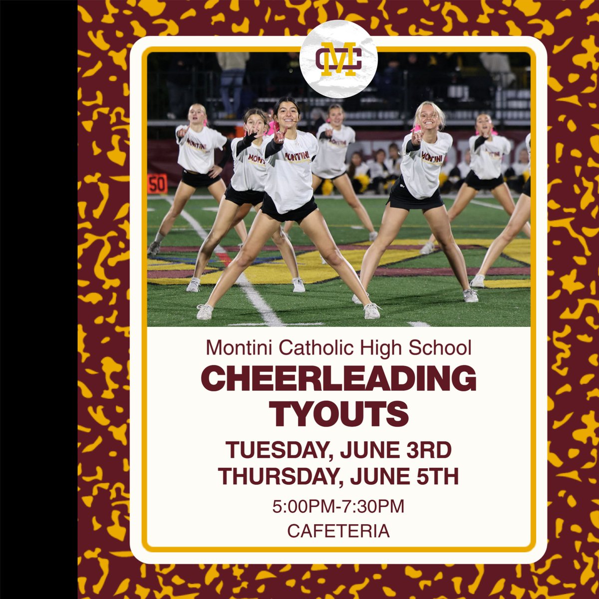 Montini Catholic Athletics (@montini_ad) on Twitter photo Incoming Freshman and current Montini students are invited to tryout for the 2025 Sideline Cheerleading squad on June 3rd & June 5th here at Montini. Contact pdonlan@montini.org if you have any questions. Go Broncos! Incoming Freshman and current Montini students are invited to tryout for the 2025 Sideline Cheerleading squad on June 3rd & June 5th here at Montini. Contact pdonlan@montini.org if you have any questions. Go Broncos!