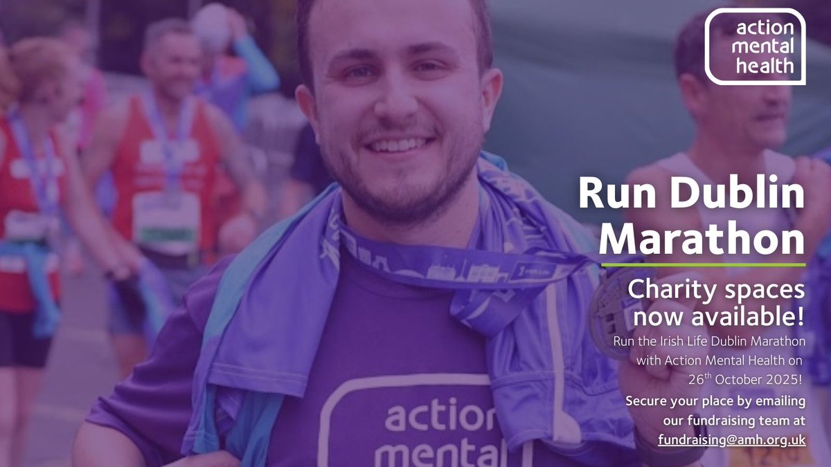 Action Mental Health (@amhni) on Twitter photo Run today for someone’s brighter tomorrow. Join #TeamActionMentalHealth at the stunning <a href="/dublinmarathon/">Irish Life Dublin Marathon</a> on 26th October 2025!🏃♀️💜
There are charity spaces still available, secure yours by emailing fundraising@amh.org.uk 📧 #DublinMarathon #RunForSomeone Run today for someone’s brighter tomorrow. Join #TeamActionMentalHealth at the stunning <a href="/dublinmarathon/">Irish Life Dublin Marathon</a> on 26th October 2025!🏃♀️💜
There are charity spaces still available, secure yours by emailing fundraising@amh.org.uk 📧 #DublinMarathon #RunForSomeone