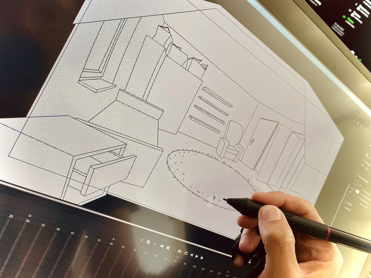 Christoph_Dev's tweet image. โ๏ธ Working on a new background: Collinโs Room. This is a super early stage of a background design: I create the outlines for the most important elements in โAdobe Animateโ and then adding color and details bit by bit.
#backgroundart #digitalart #gamedev #pointandclick #indiegame