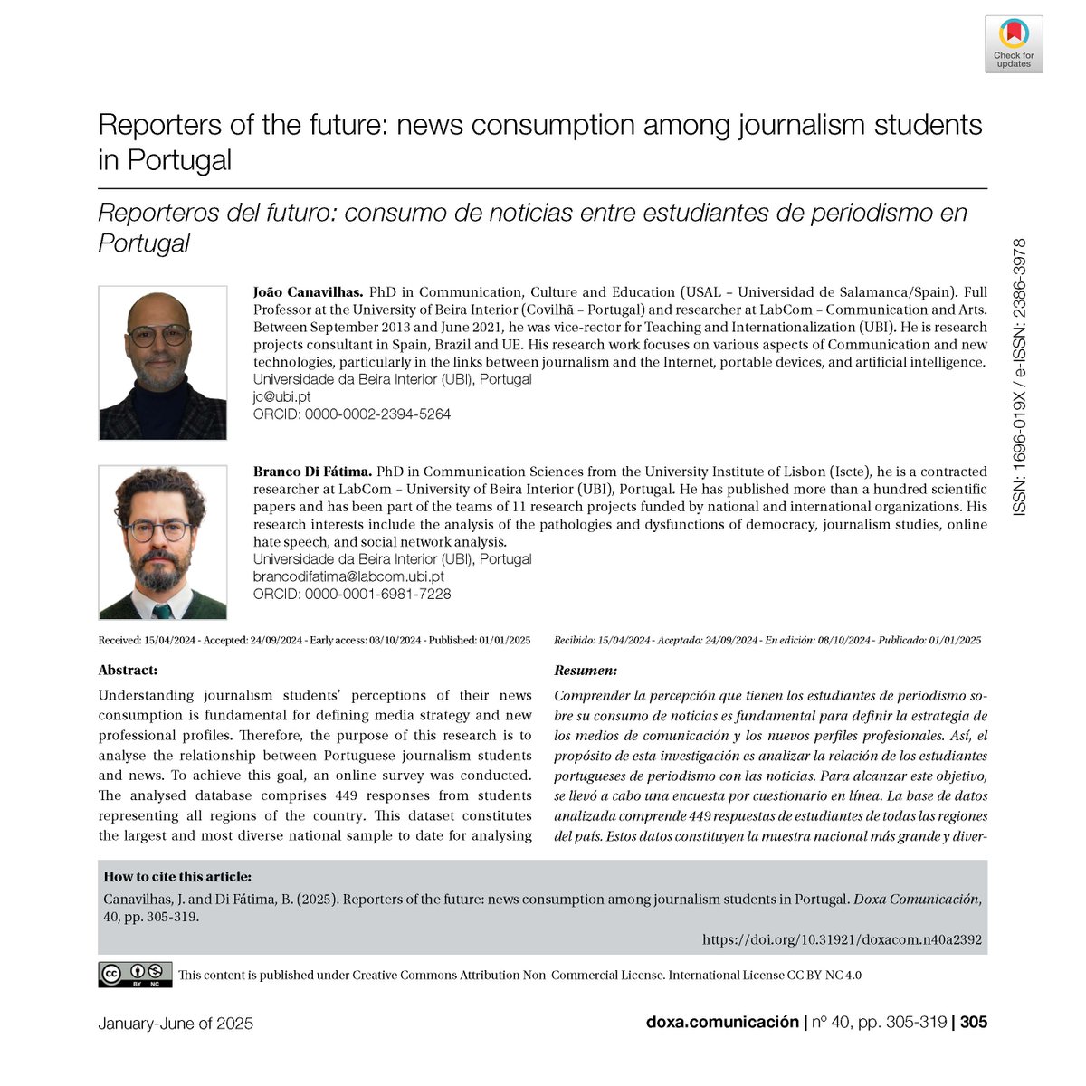 Doxa Comunicación (@doxacom) on Twitter photo Reporters of the future: news consumption among journalism students in Portugal
👌🏻 By João Canavilhas and Branco Di Fátima from <a href="/UBI_pt/">Univ. Beira Interior</a>
DOI: doi.org/10.31921/doxac…
#Journalism #education #newsconsumption #professional #profiles #traditionalmedia #universitystudents #research Reporters of the future: news consumption among journalism students in Portugal
👌🏻 By João Canavilhas and Branco Di Fátima from <a href="/UBI_pt/">Univ. Beira Interior</a>
DOI: doi.org/10.31921/doxac…
#Journalism #education #newsconsumption #professional #profiles #traditionalmedia #universitystudents #research