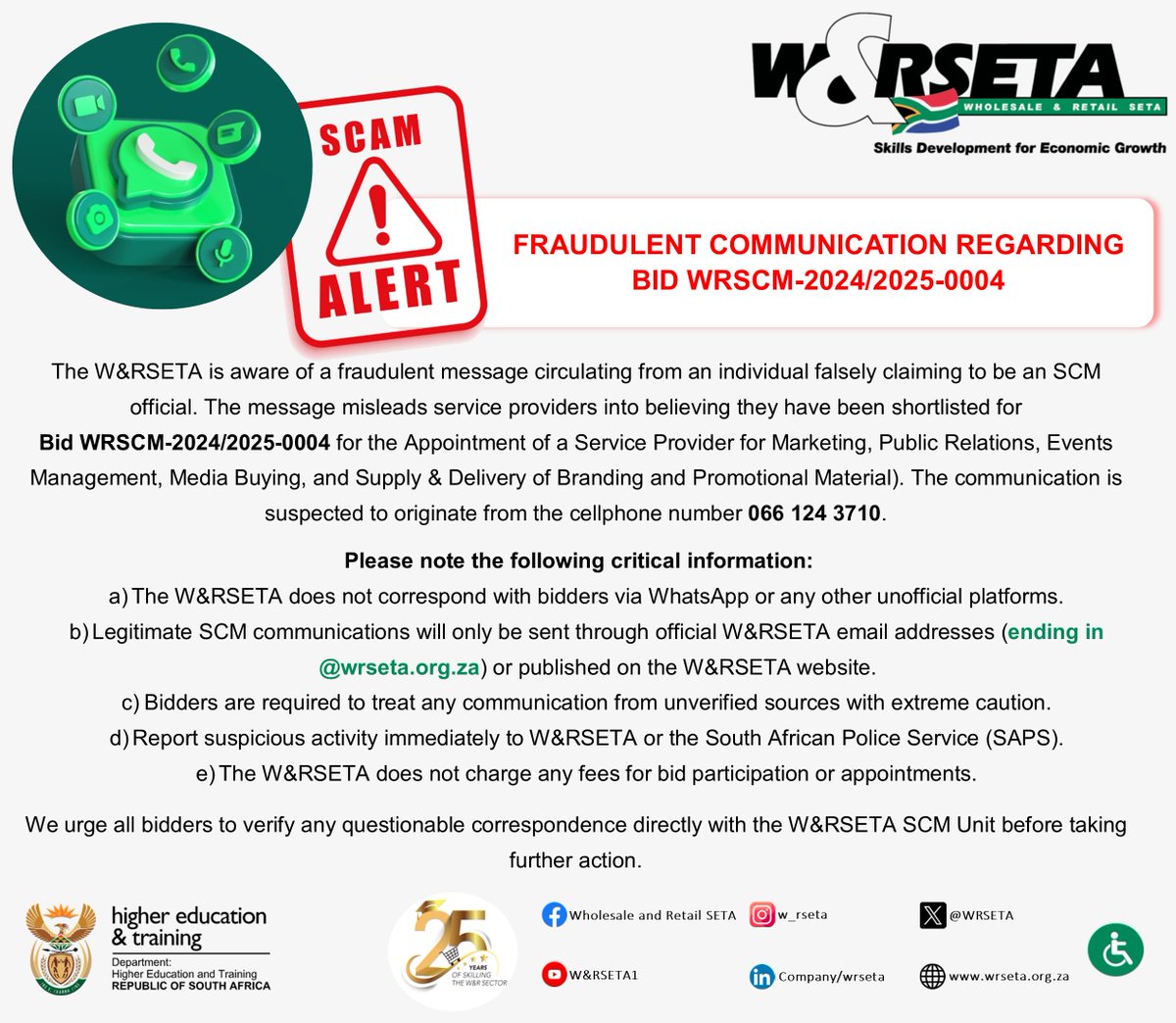 FRAUDULENT COMMUNICATION REGARDING BID WRSCM-2024/2025-0004
