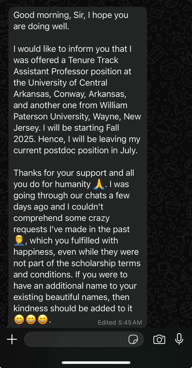 AskMichaelTaiwo's tweet photo. An MT Scholar has been offered Tenure Track Professor positions in two universities in the U.S.

One day, they are asking for financial support, the next, they are becoming professors. 

My heart is fully full. 

Who’s cutting onions near me? 🥺🥺🥺

Congratulations Prof! https://t.co/5jS152AOSM