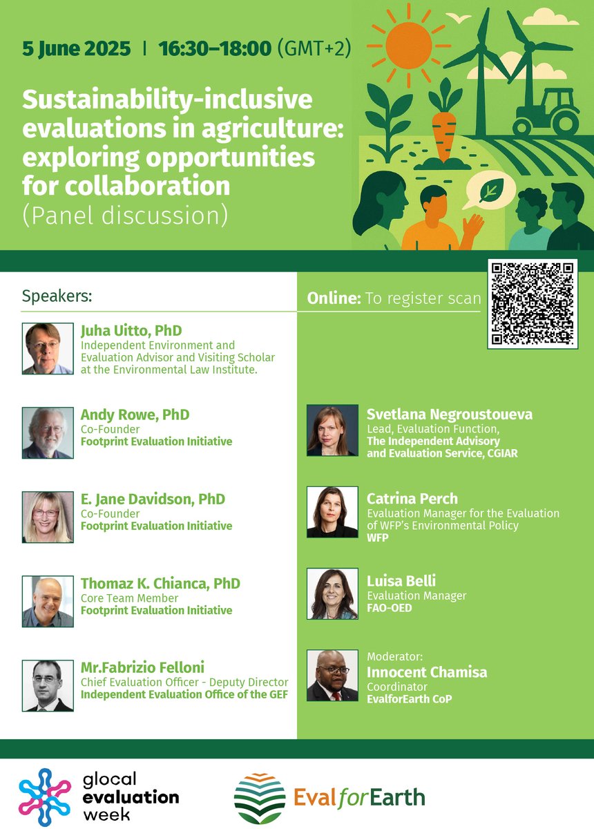 EvalforEarth (@evalforearth) on Twitter photo 🔴Upcoming➡️Don’t miss the 2nd <a href="/EvalforEarth/">EvalforEarth</a>-in partnership with #FootprintEvaluation event at #gLOCAL2025
▪️June 5 | 16:30 GMT+2
▪️Panel: Sustainability-Inclusive Evaluations
☑️Exploring collaboration, tools & cross-agency impact
Secure your spot⤵️
wfp-org-conference.zoom.us/meeting/regist… 🔴Upcoming➡️Don’t miss the 2nd <a href="/EvalforEarth/">EvalforEarth</a>-in partnership with #FootprintEvaluation event at #gLOCAL2025
▪️June 5 | 16:30 GMT+2
▪️Panel: Sustainability-Inclusive Evaluations
☑️Exploring collaboration, tools & cross-agency impact
Secure your spot⤵️
wfp-org-conference.zoom.us/meeting/regist…