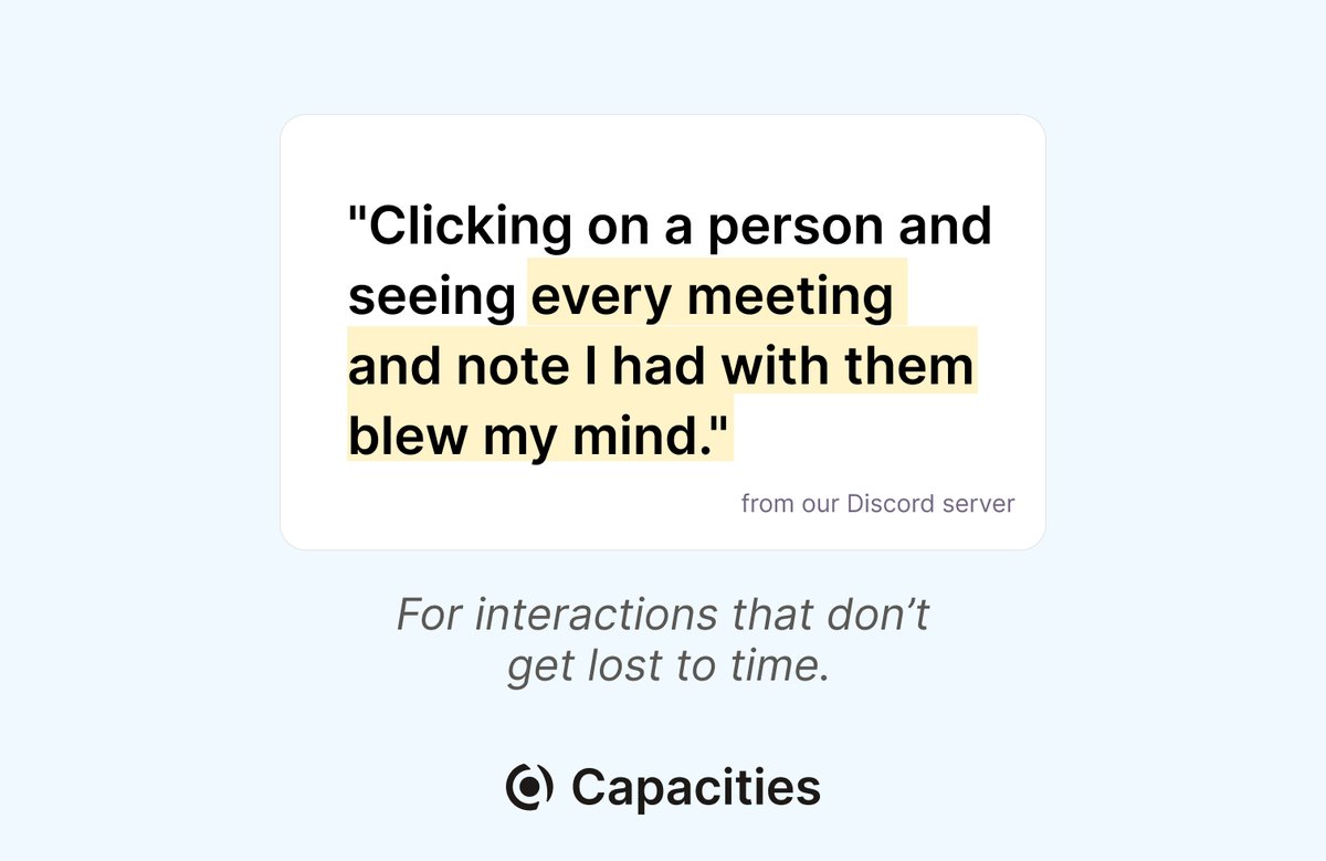 The power of backlinks 🙌

When linking in Capacities, ask: “Where do I want to see this again?”

That’s what you link to. 🚀