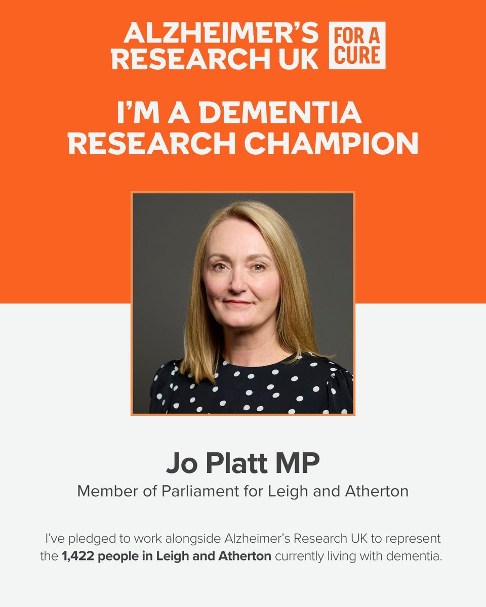 Jo Platt (@joplattleigh) on Twitter photo I’m Proud to be a Dementia Research Champion, working with <a href="/AlzResearchUK/">Alzheimer's Research UK</a> and am committed to standing up for 1,422 the people in Leigh and Atherton living with dementia and supporting vital research for a cure. #ForACure #DementiaResearch I’m Proud to be a Dementia Research Champion, working with <a href="/AlzResearchUK/">Alzheimer's Research UK</a> and am committed to standing up for 1,422 the people in Leigh and Atherton living with dementia and supporting vital research for a cure. #ForACure #DementiaResearch