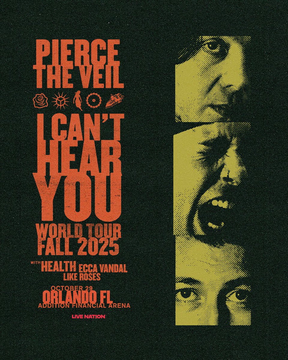 piercetheveil's tweet image. ORLANDO, FL // 10.29.25 // I CAN’T HEAR YOU

ON SALE NOW. PIERCETHEVEIL.NET