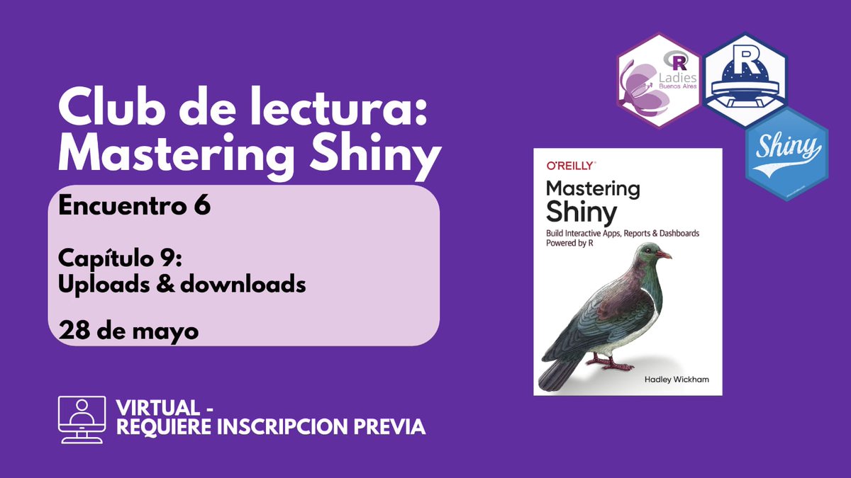 R-Ladies BuenosAires (@rladiesba) on Twitter photo ¡El miércoles Vuelve el Club de Lectura de Mastering Shiny!
6to encuentro con <a href="/renbaires/">R en Buenos Aires</a> y <a href="/RLadiesBA/">R-Ladies BuenosAires</a> .
Nos metemos de lleno en uploads y downloads.
Inscripción en nuestro Meetup en tinyurl.com/yym7v7v8 ¡El miércoles Vuelve el Club de Lectura de Mastering Shiny!
6to encuentro con <a href="/renbaires/">R en Buenos Aires</a> y <a href="/RLadiesBA/">R-Ladies BuenosAires</a> .
Nos metemos de lleno en uploads y downloads.
Inscripción en nuestro Meetup en tinyurl.com/yym7v7v8