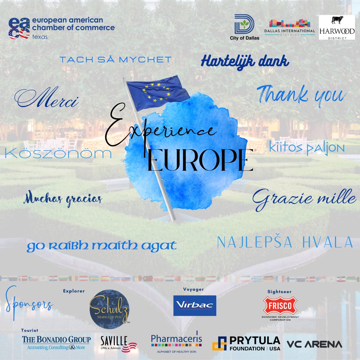 The European American Chamber of Commerce Texas sends a heartfelt THANK YOU to our sponsors, thirteen amazing restaurants, vendors, and European organizations and of course, everyone who came out to support, taste, sip, and celebrate with us.