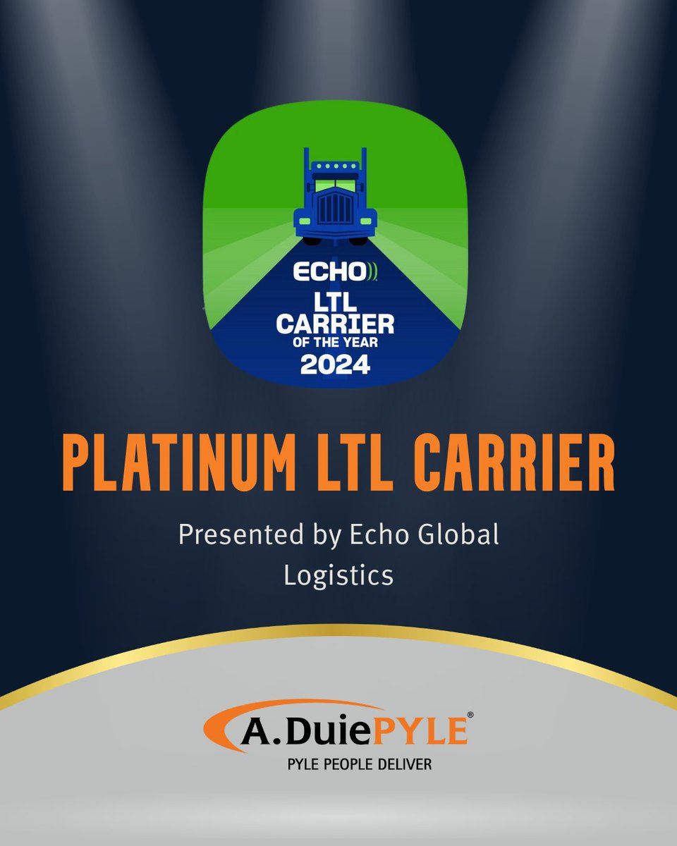 A. Duie Pyle has been named a 2024 Platinum LTL Carrier by Echo Global Logistics! 🏆

Proud to be recognized for service, reliability &amp; partnership.

Read more: aduiepyle.com/a-duie-pyle-na…