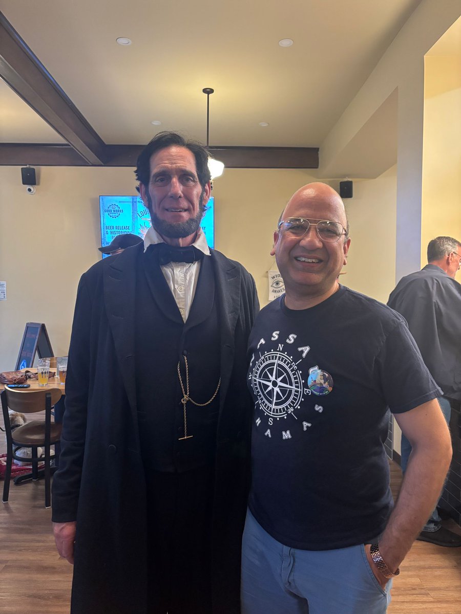 amitpal's tweet image. My family got me Abe's company as a birthday gift the past weekend in the form of a Q&A session at a bar in Milton, Wisconsin. Seriously, he was an encyclopedia on #Lincoln--and a very impressive actor, too. A fun, educational way to spend one's birthday evening.