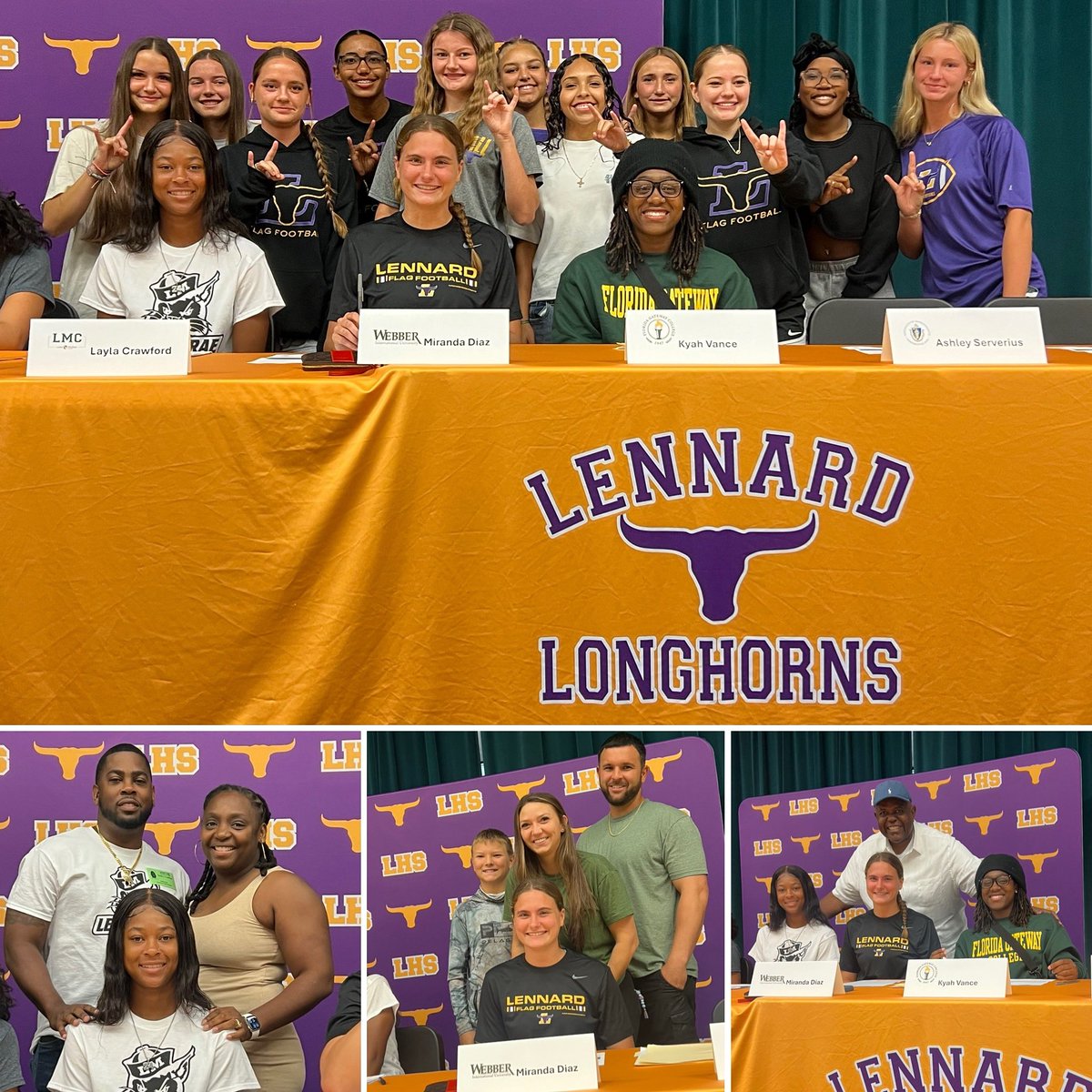 Today we had 3 amazing seniors sign a college scholarship for flag football and to further their education !! 

Layla Crawford - Lees McRae College 
Miranda Diaz - Webber International University 
Kyah Vance - Florida Gateway College
#ProcessDriven #unfinishedbusiness #beenknown