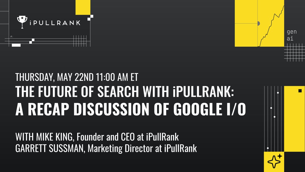 How are we all feeling today? Want to talk about #GoogleIO?

Impromptu conversation with <a href="/iPullRank/">Mic King</a> and me in 50 min. He was at ground zero. He has big thoughts. Big ideas.

#AIMode. Personal Context. Ads in AI Overviews.

Join us live on YouTube.

youtube.com/live/2NYAgb5Jz…