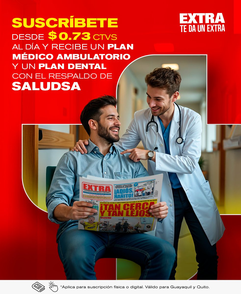 ¡EXTRA te da un extra! 🥼🩺💊 Con tu suscripción accedes a un plan médico ambulatorio y dental. Incluye consultas con especialistas, medicamentos, laboratorio, plan dental básico y hasta ambulancia por emergencia. Más info: suscripcion.extra.ec
