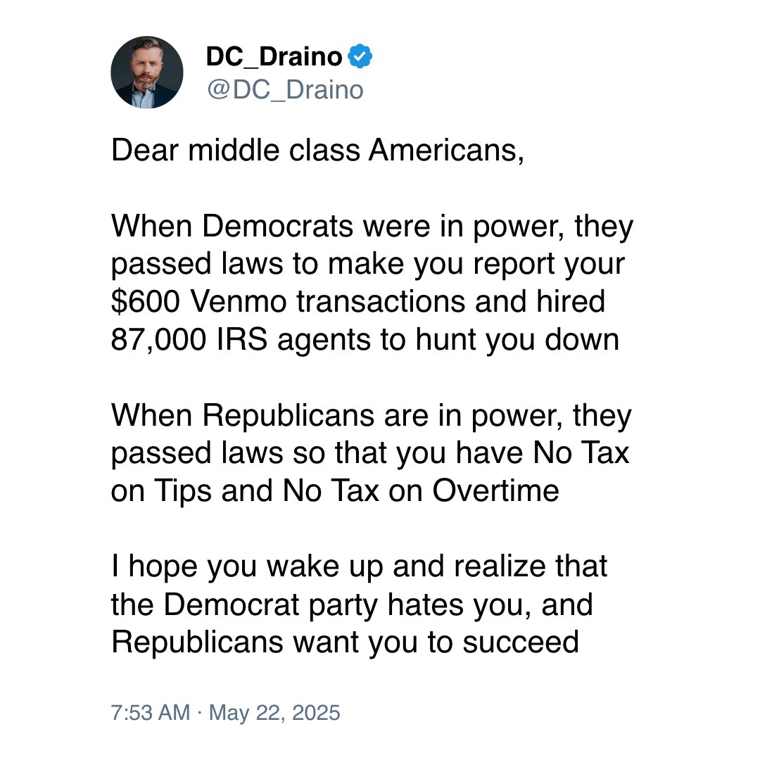 “Middle class” folks aren’t scraping by on tips and overtime.
They’re getting crushed by housing costs, medical debt, and childcare.

But yeah, tell us more about how “no tax on tips” is going to save them.