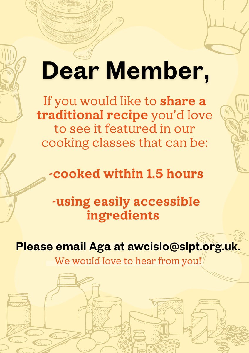 StLukesTrust's tweet image. 🥘Calling all local chefs or food lovers! 🍲

Have an idea or recipe for the Cookery School you would like to see? Contact the email above!!😀🌟

#LocalChefs #FoodLovers #CookerySchool #RecipeIdeas