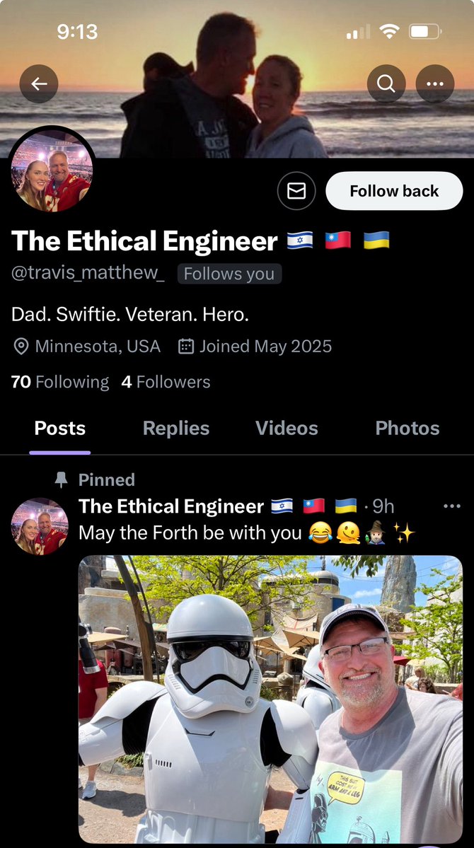 Travis Matthew (@matthewtravis08) on Twitter photo If you’re following me,
Please report this account.
<a href="/travis_matthew_/">The Ethical Engineer 🇮🇱 🇹🇼 🇺🇦</a>
This is not me,
I’ve already reported it.
I’d really appreciate your help.
Please report and share.
Thanks. If you’re following me,
Please report this account.
<a href="/travis_matthew_/">The Ethical Engineer 🇮🇱 🇹🇼 🇺🇦</a>
This is not me,
I’ve already reported it.
I’d really appreciate your help.
Please report and share.
Thanks.