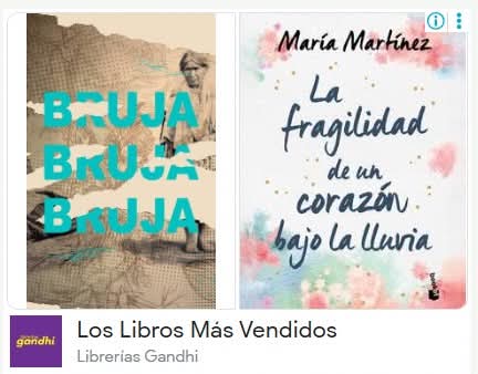 Me cuentan que Librerías Gandhi colocó a "La bruja de las tijeras" entre los libros más vendidos. Mi agradecimiento a lectores, amigos y familia que han hecho posible esto. 
         Gracias.