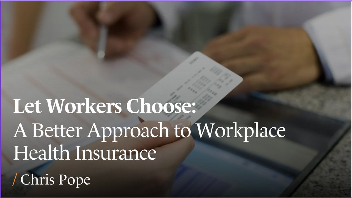 Most working Americans don’t choose their health insurance—their employer does. The result? Expensive, one-size-fits-all coverage.

A new <a href="/ManhattanInst/">Manhattan Institute</a> issue brief by <a href="/CPopeHC/">Chris Pope</a> shows how a simple regulatory tweak could change that. 🧵