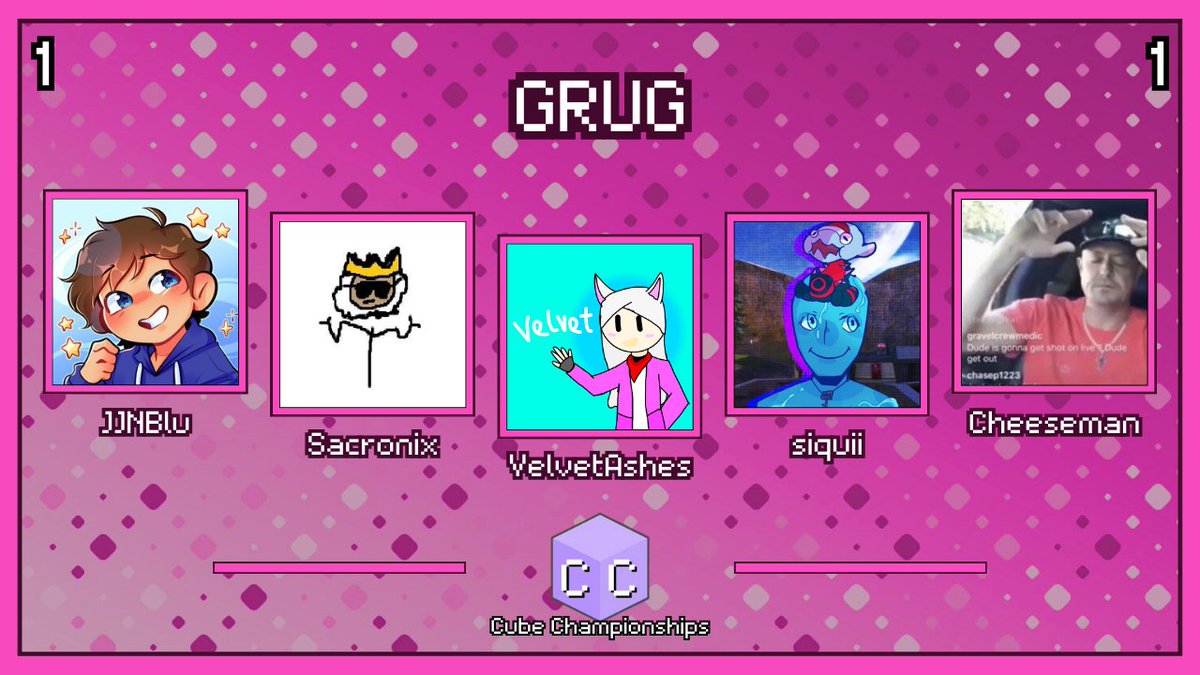 Cube Championships (@cubechamps) on Twitter photo Who is Grug? Why is Grug? Truly philosophical questions to be asked.
Announcing "GRUG" for Cube Championships 1!
<a href="/JJNBlu/">JJNBlu๐๐</a>
<a href="/SacronixTV/">SacronixTV</a>
<a href="/VelvetAshes/">Velvet ๐ณ๏ธโโง๏ธ</a>
<a href="/siquiiakakenny/">siquii</a>
Cheeseman
Watch them in Cube Championships 1 on June 1st at 4pm BST! Who is Grug? Why is Grug? Truly philosophical questions to be asked.
Announcing "GRUG" for Cube Championships 1!
<a href="/JJNBlu/">JJNBlu๐๐</a>
<a href="/SacronixTV/">SacronixTV</a>
<a href="/VelvetAshes/">Velvet ๐ณ๏ธโโง๏ธ</a>
<a href="/siquiiakakenny/">siquii</a>
Cheeseman
Watch them in Cube Championships 1 on June 1st at 4pm BST!