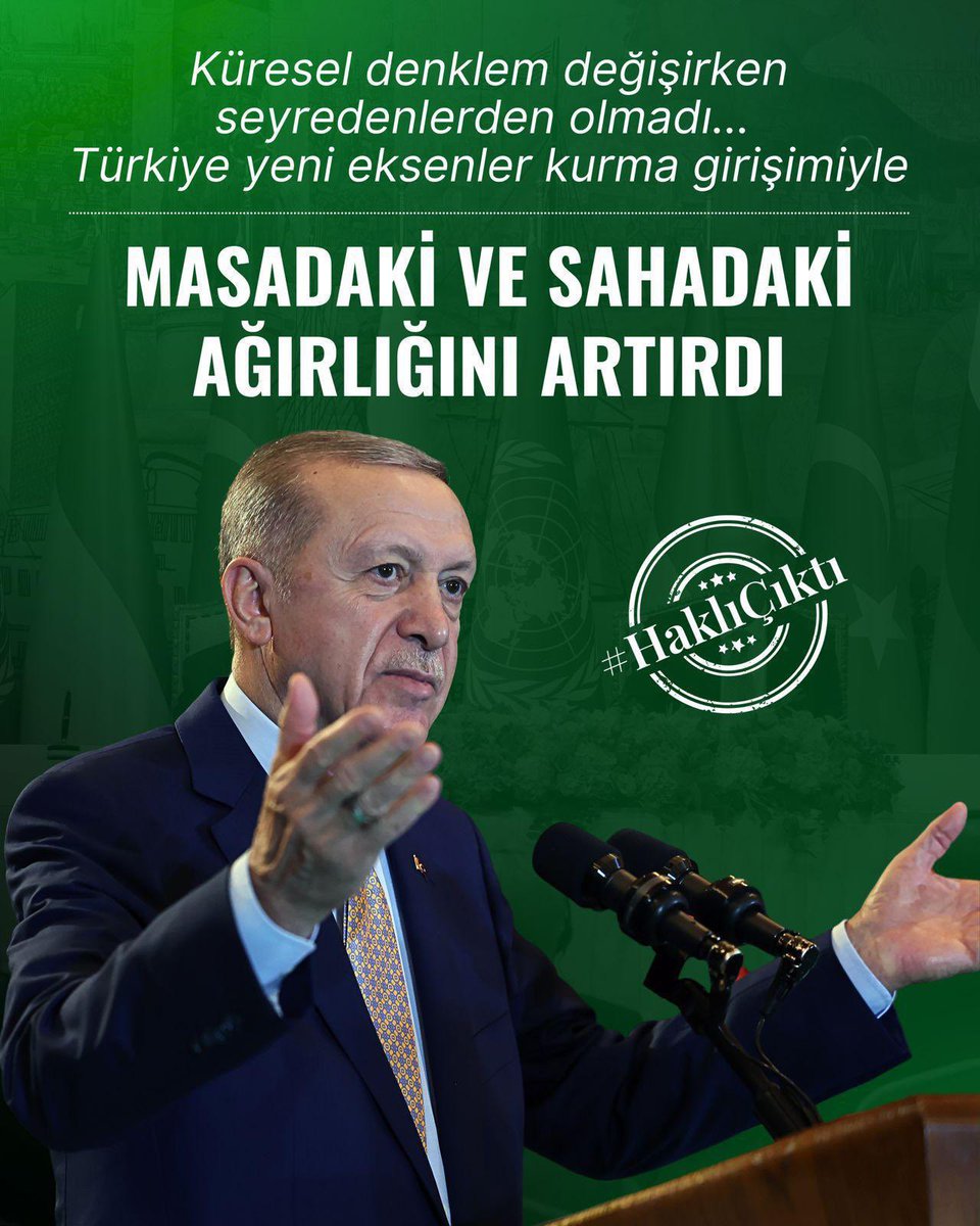Bugün dünya üzerinde çözüm arayan herkesin Ankara'ya yönelmesi, diplomasiyi refleksle değil akıl ve sabırla yürüten Cumhurbaşkanımız Sn.Recep Tayyip Erdoğan'ın vizyonunun eseridir.
Türkiye üstünlerin hukuku değil, hukukun üstünlüğü ilkesini , diplomasiden sahaya taşıyan bir