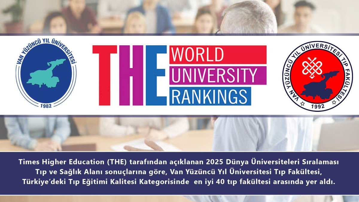 Tıp Fakültemiz, Times Higher Education (THE) 2025 Eğitim Kalitesi Sıralamasında Türkiye’nin En İyi 40 Tıp Fakültesi Arasında.
<a href="/yyutipfakultesi/">Van Yüzüncü Yıl Üniversitesi Tıp Fakültesi</a> <a href="/HaberVANYYU/">VAN YYÜ</a> <a href="/hsevli/">Hamdullah Şevli</a>