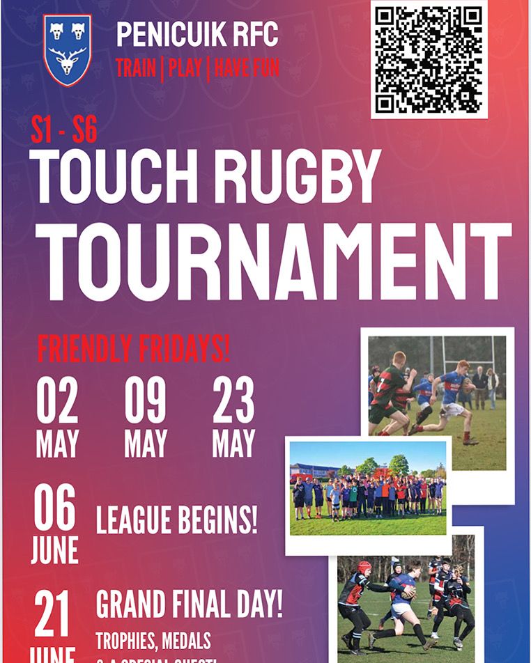 It’s the final friendly warm ups this Friday evening for our S1-S6 Touch tournament.
Join us from 6:30 to take part.