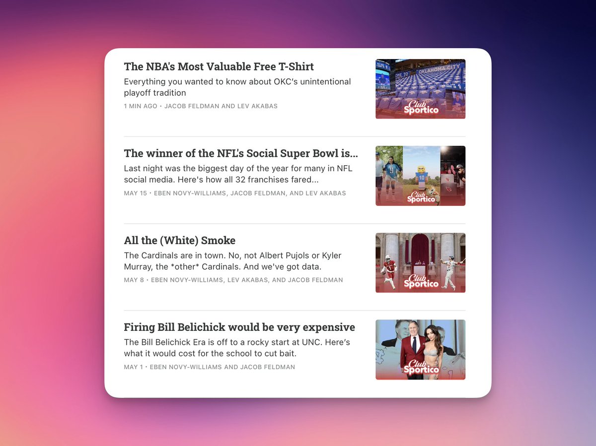 Interested in Bill Belichick, NBA Playoff aesthetics, or the pope? Then you really should join us at club.sportico.com

(We also ranked all 32 NFL Schedule release videos if that's more your thing)