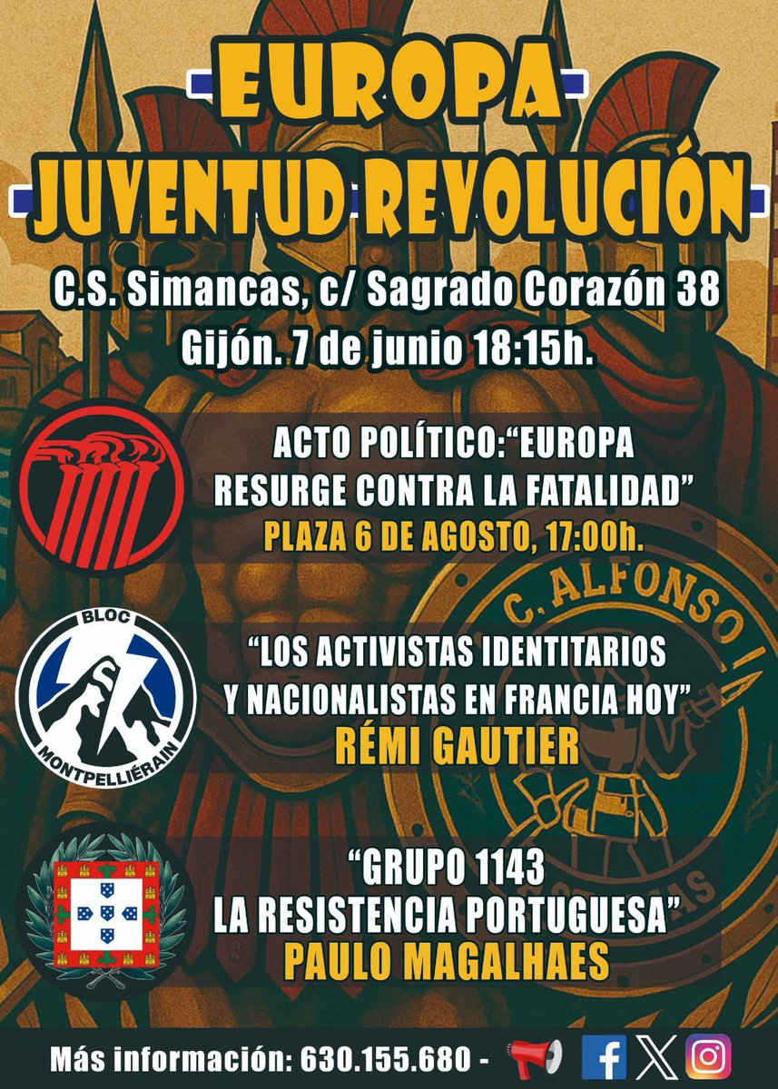 📢 Os dejamos con las actividades programadas para el 7 de junio.

➡️Acto político: Europa resurge contra la fatalidad.