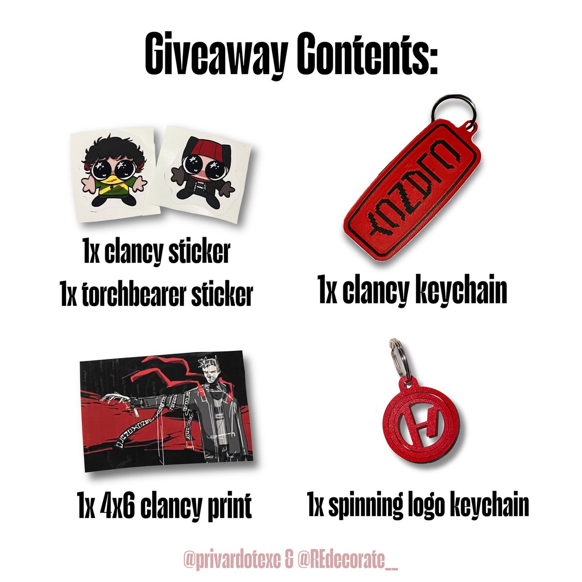 abandonedbysun's tweet image. !!! (INTL.) GIVEAWAY TIME !!!

for the clancy one year anniversary, @privardotexe and i have put together a little clancy goodie bag! (shown below)

TO ENTER:
- follow both of us
- retweet
- reply w ur favorite clancy song!!

ONE winner will be announced Sat, May 24 @ 3pm EST!!!