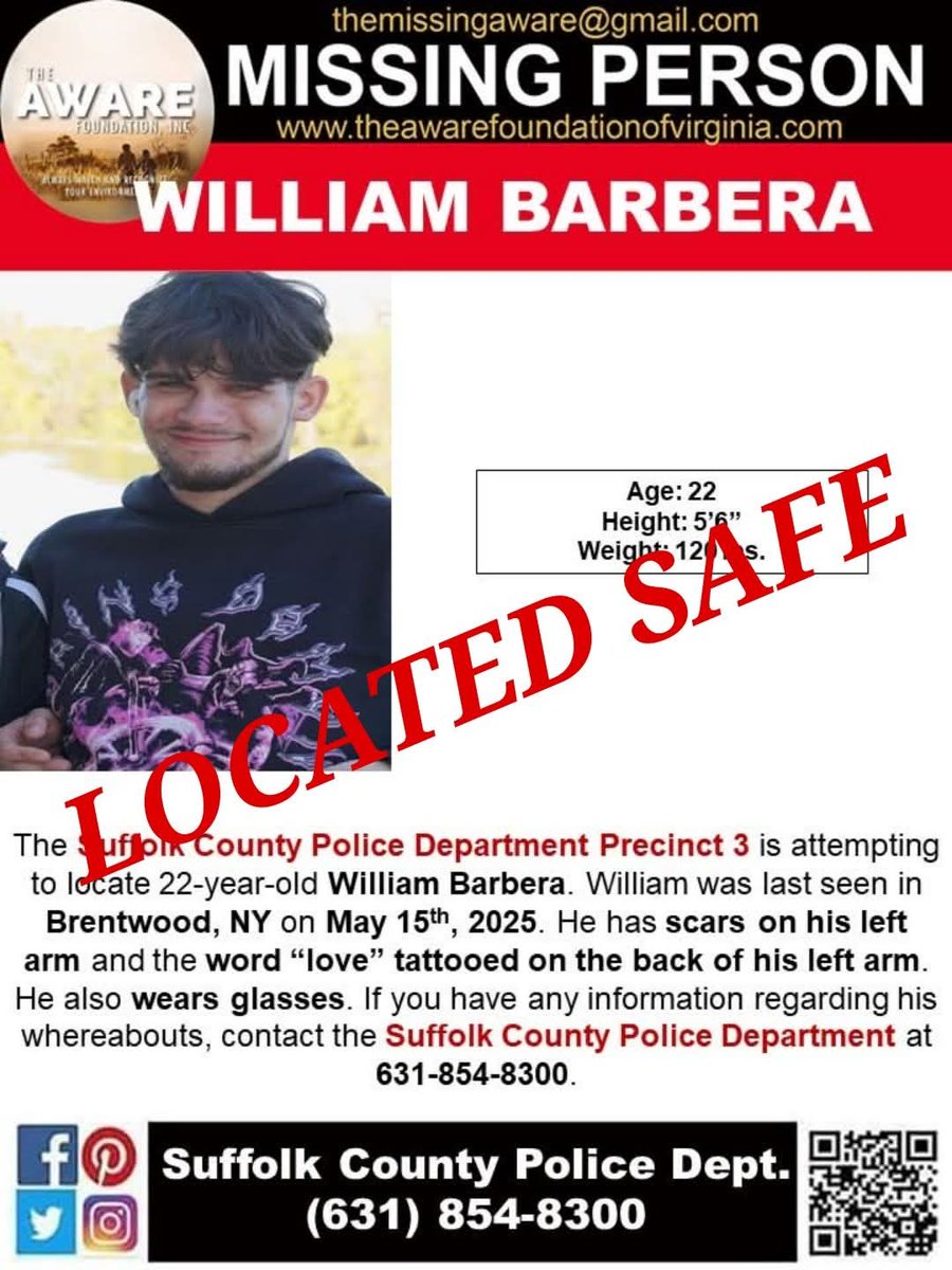UPDATE: WILLIAM has been located and is SAFE.  

 #TheAWAREFoundationInc