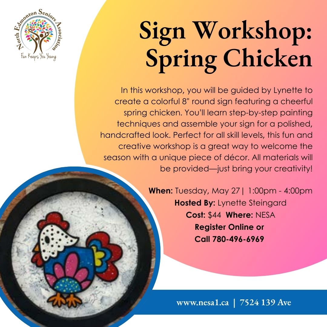 NESAyeg's tweet image. Join Lynette for a fun, hands-on workshop! 🐥 Paint &amp;amp; assemble an 8" round sign featuring a cheerful chicken. All materials provided—just bring creativity! 🎨 No experience needed.

#NESAyeg #SignWorkshop #SpringChicken