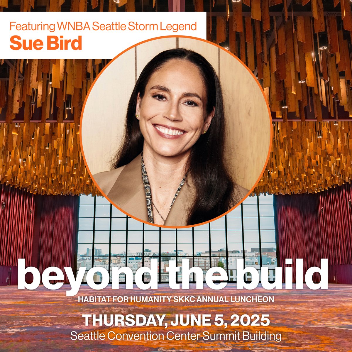 habitatskc's tweet image. She’s led teams, shattered records, and changed the game. Now, Sue Bird joins us to build a more equitable future.

🏀 Don’t miss your chance to hear from one of Seattle’s greatest at #BeyondTheBuild!

#BeyondTheBuild2025

🔗 Register now: habitatskc.org/luncheon25