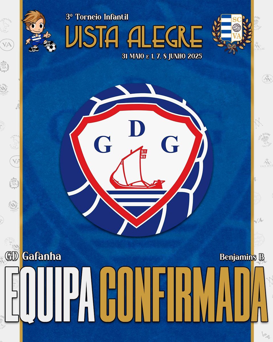 🏆⚽ 3º Torneio Infantil Vista Alegre ⚽🏆
31 de maio, 1, 7 e 8 de junho de 2025

🚨 EQUIPA CONFIRMADA! 🚨
O GD Gafanha está pronto para entrar em campo e brilhar no nosso torneio! 💥 Benjamins B vão mostrar todo o seu talento!

⚪🔵