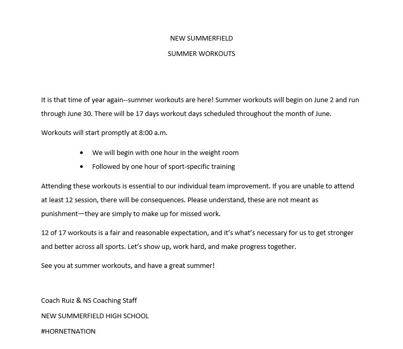 Athletic Summer Workouts
