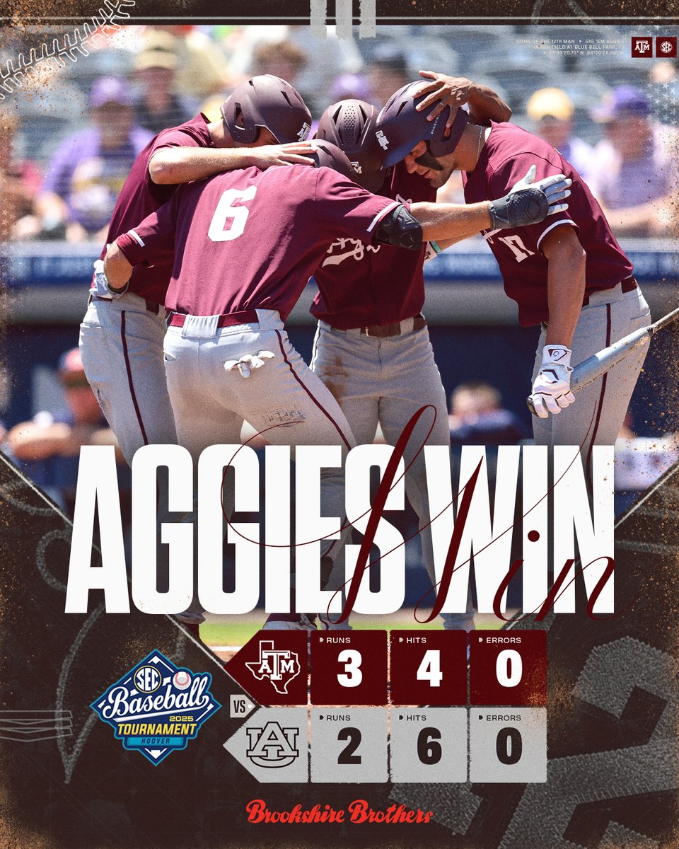 Texas A&M Baseball (@aggiebaseball) on Twitter photo Second Round ✅
We'll face LSU in the quarterfinals Friday at 6:30 p.m.
#GigEm | <a href="/BrookshireBros/">Brookshire Brothers</a> Second Round ✅
We'll face LSU in the quarterfinals Friday at 6:30 p.m.
#GigEm | <a href="/BrookshireBros/">Brookshire Brothers</a>