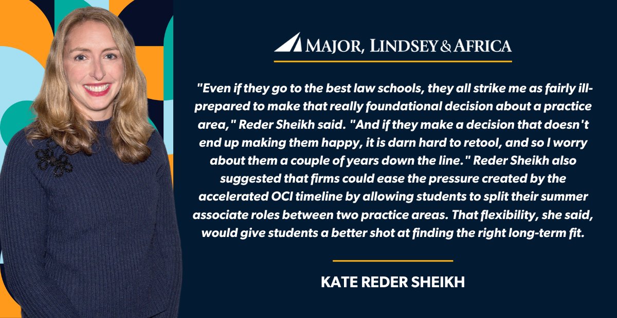 As law firms rush to secure summer associates sooner, Kate Reder Sheikh shares insights in Law360 Pulse on how this can disadvantage students, particularly first-generation ones, still exploring practice areas and firm cultures.
bit.ly/4kpH3Dp

#mlaglobal #associate