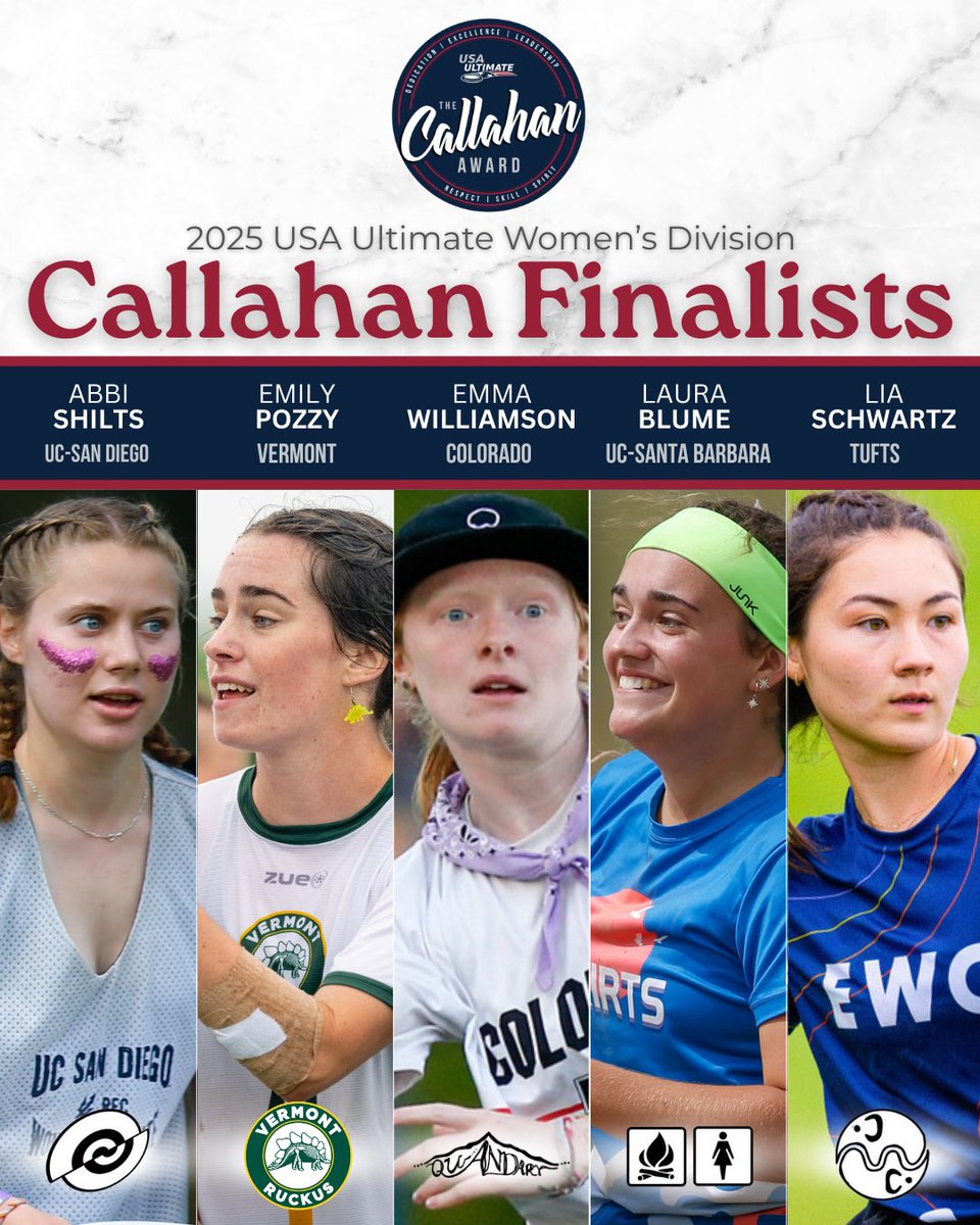 Your 2025 Callahan Award Finalists, in the women’s division! 🏅

#CallahanAward | #USAUltimate
