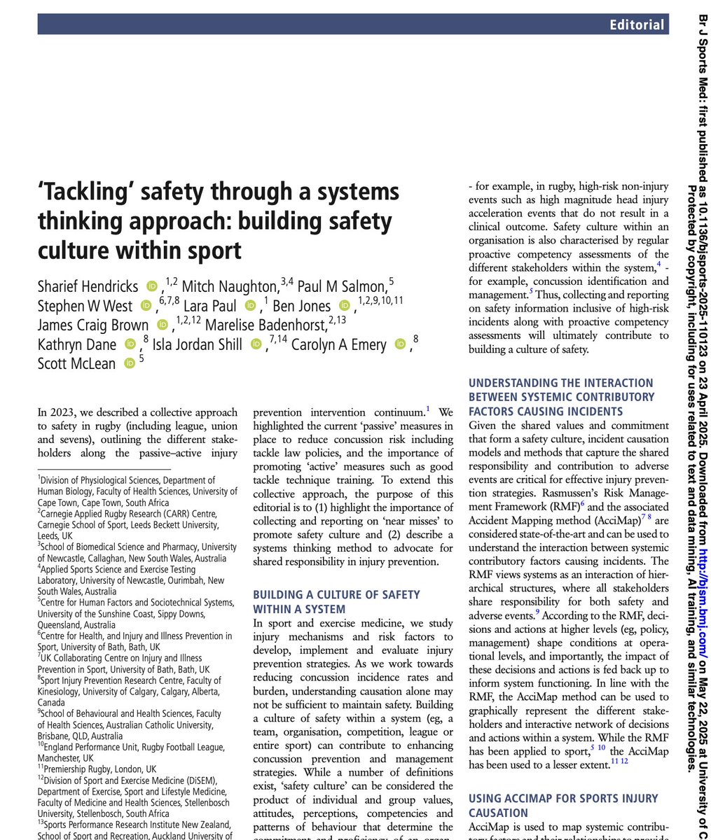 Sharief Hendricks ๐ฟ๐ฆ (@sharief_h) on Twitter photo New Editorial: โTacklingโ safety through a systems thinking approach: building safety culture within sport <a href="/BJSM_BMJ/">British Journal of Sports Medicine (BJSM)</a> <a href="/SASMA_ZA/">SASMA</a> bjsm.bmj.com/content/59/10/โฆ <a href="/Mitch_Naughton_/">Mitch Naughton</a> <a href="/DrScottMclean/">Scott Mclean</a> ๐๐ฌ New Editorial: โTacklingโ safety through a systems thinking approach: building safety culture within sport <a href="/BJSM_BMJ/">British Journal of Sports Medicine (BJSM)</a> <a href="/SASMA_ZA/">SASMA</a> bjsm.bmj.com/content/59/10/โฆ <a href="/Mitch_Naughton_/">Mitch Naughton</a> <a href="/DrScottMclean/">Scott Mclean</a> ๐๐ฌ