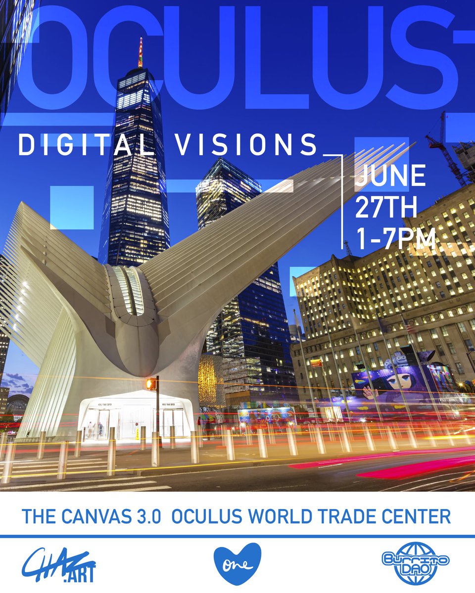 One Love Art DAO (@oneloveartdao) on Twitter photo Oculus: Digital Visions
A Premier <a href="/NFT_NYC/">NFT.NYC</a> Satellite Event
Presented by <a href="/OneLoveArtDAO/">One Love Art DAO</a>, <a href="/BurritoDAO/">BURRITO π―</a> & Chaz.art
π June 27, 2025
π <a href="/thecanvasglobal/">THE CANVAS</a>
π Tickets: lu.ma/nftnyc2025
Head Curators: <a href="/Chazwesley99/">α΄Κα΄α΄’ | α΄Ι΄α΄Κα΄α΄ α΄α΄
α΄α΄</a> & <a href="/0x_Joe/">Joeπ―</a>
Creative Director: <a href="/Jeni_Pepen/">Jenifer | ONELOVE | NFTNYC2025</a> Oculus: Digital Visions
A Premier <a href="/NFT_NYC/">NFT.NYC</a> Satellite Event
Presented by <a href="/OneLoveArtDAO/">One Love Art DAO</a>, <a href="/BurritoDAO/">BURRITO π―</a> & Chaz.art
π June 27, 2025
π <a href="/thecanvasglobal/">THE CANVAS</a>
π Tickets: lu.ma/nftnyc2025
Head Curators: <a href="/Chazwesley99/">α΄Κα΄α΄’ | α΄Ι΄α΄Κα΄α΄ α΄α΄
α΄α΄</a> & <a href="/0x_Joe/">Joeπ―</a>
Creative Director: <a href="/Jeni_Pepen/">Jenifer | ONELOVE | NFTNYC2025</a>