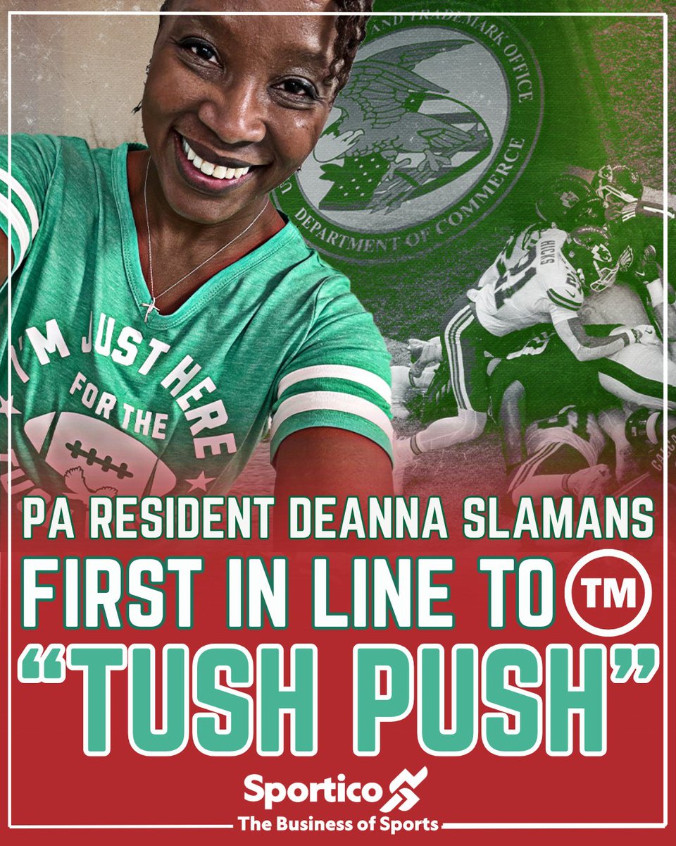 Sportico (@sportico) on Twitter photo Hershey, Pa., resident and e-commerce entrepreneur Deanna Slamans beat the <a href="/Eagles/">Philadelphia Eagles</a> to the USPTO ball. But can she carry it into the end zone?
<a href="/DanielLibit/">Daniel Libit</a> with more on the ™️ following the <a href="/NFL/">NFL</a>'s decision Wednesday: wp.me/pc2RuA-1lzjOe Hershey, Pa., resident and e-commerce entrepreneur Deanna Slamans beat the <a href="/Eagles/">Philadelphia Eagles</a> to the USPTO ball. But can she carry it into the end zone?
<a href="/DanielLibit/">Daniel Libit</a> with more on the ™️ following the <a href="/NFL/">NFL</a>'s decision Wednesday: wp.me/pc2RuA-1lzjOe