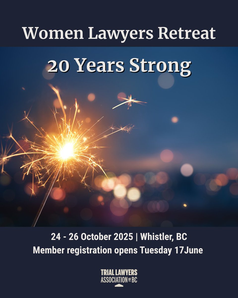 The annual, award-winning Women Lawyers Retreat turns 20 this year! This year’s Retreat celebrates 20 years of connection, progress, and community. Registration opens on Tuesday 17 June for TLABC members in good standing for 2025-2026. Mark your calendar!