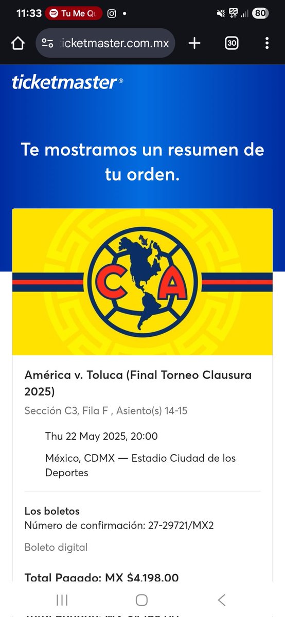 CesAr_OAR's tweet photo. Vendo 2 boletos juntos para la final América vs Toluca de ida En ciudad de los deportes, son zona c3 los transfiero en persona. $5500 por ambos @Boletos_CDMX_ @Vendo_Boletos @BoletitosVara @boletosMX_  @Boletos_ https://t.co/rHwzyDLp4q