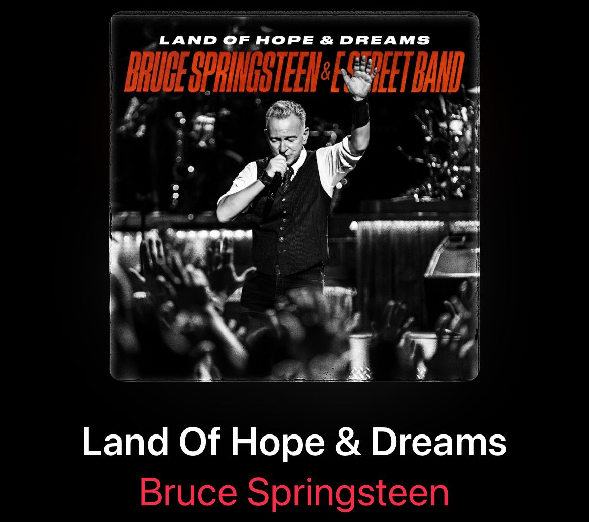LAND OF HOPE AND DREAMS

4-song live EP from Manchester May 14, 2025.

Land of Hope and Dreams
Long Walk Home
My City of Ruins
Chimes of Freedom

Now on Spotify, Apple Music and other streaming platforms.