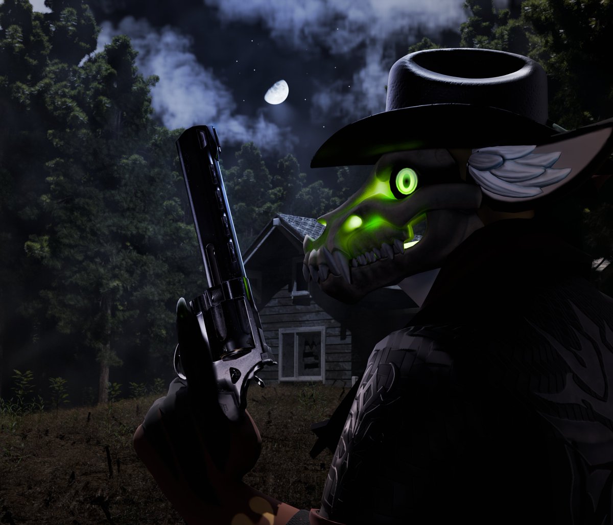 I love the gunslinger vibes I get from this friendly neighborhood cryptid. I just had to give my hand at a little something. But goooooodness getting a hat on him was tricky lol. Love you <a href="/Searing91_VR/">Searing.bsky.social</a>
