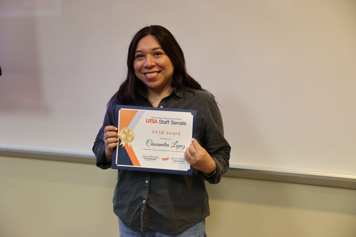 UTSA Academic Affairs (@utsa_academics) on Twitter photo Congrats to Staff Senate STAR Award winner Cassandra Lopez! As Assistant Director of <a href="/UTSACOEHD/">UTSA COEHD</a>’s Student Success Center, she's helped grow engagement by 300% and is taking #UTSA’s student success model nationwide at NASPA! Truly next-level dedication! #UTSAStaff #StudentSuccess Congrats to Staff Senate STAR Award winner Cassandra Lopez! As Assistant Director of <a href="/UTSACOEHD/">UTSA COEHD</a>’s Student Success Center, she's helped grow engagement by 300% and is taking #UTSA’s student success model nationwide at NASPA! Truly next-level dedication! #UTSAStaff #StudentSuccess