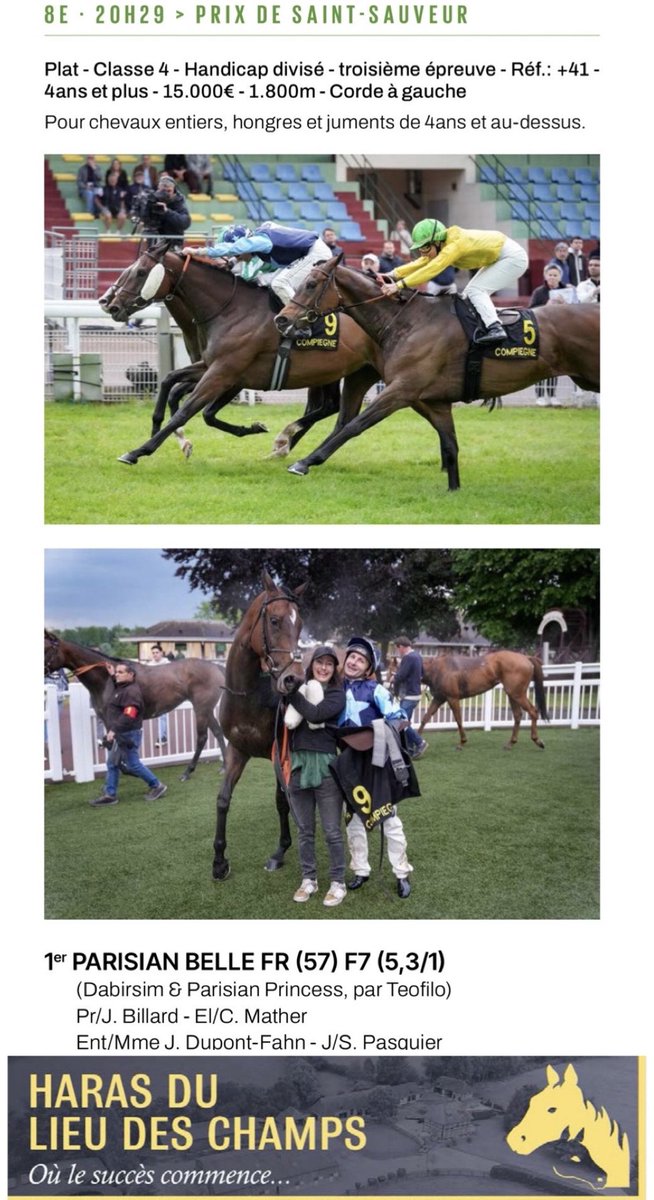 🏆PARISISIAN BELLE wins over 1800m at Compiegne in Prix Saint Sauveur.
✔️Raised at Lieu des Champs