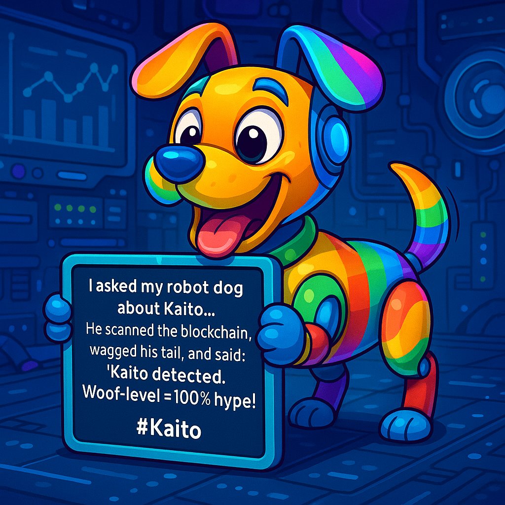 RostamJava20240's tweet image. &quot;I asked my robot dog about Kaito…
He scanned the blockchain, wagged his tail,
and said: ‘Kaito detected. Woof-level = 100% hype!’
Now he only charges with crypto!
#Kaito #TechAndGiggles #FutureIsFun&quot;