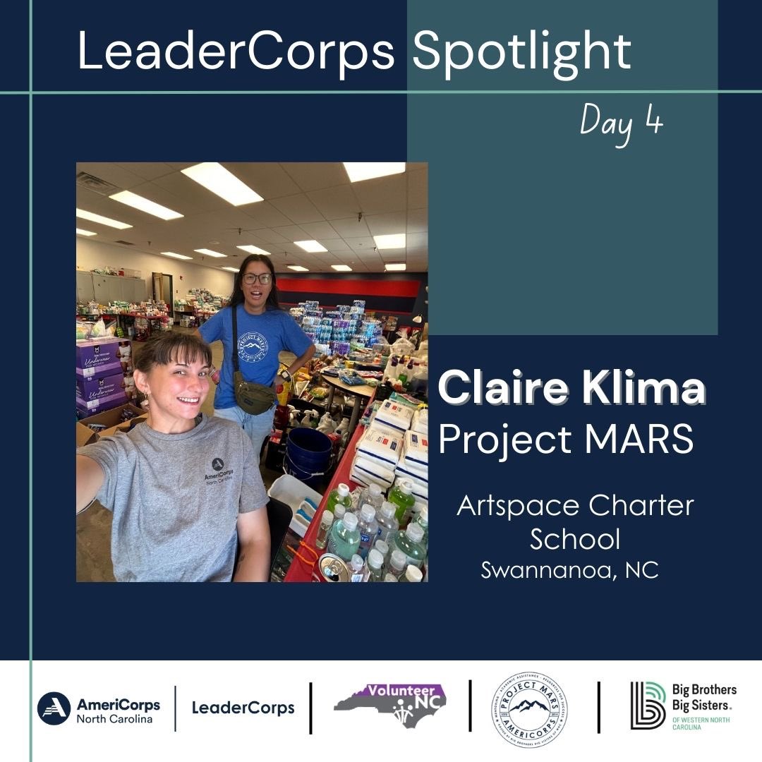 VolunteerNC's tweet image. It’s day 4 with our #LeaderCorps Spotlights Neil Perl and Claire Klima serving with #ProjectMARS in WNC! Read on to learn what a day in the life looks like for both Neil and Claire! ☀️🅰️💪