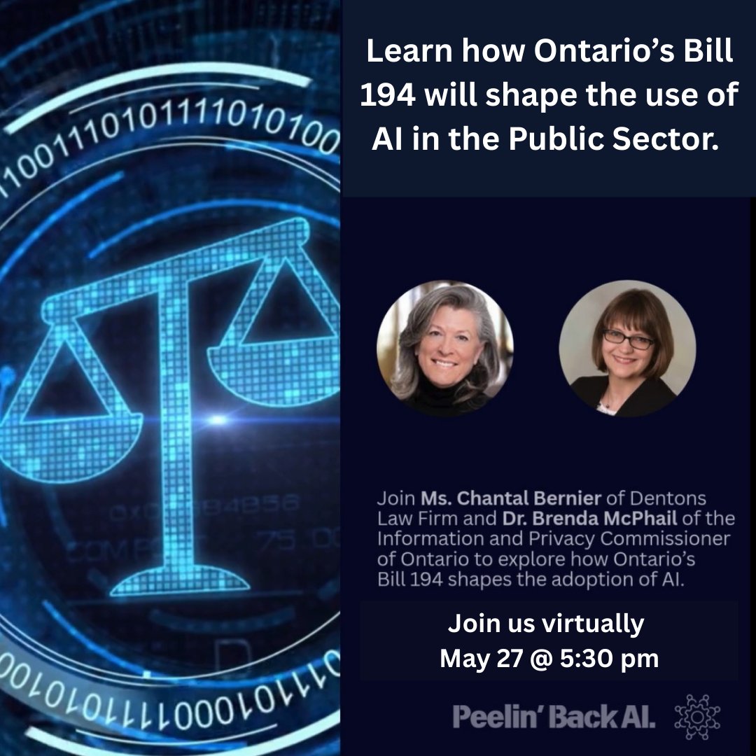 Startup Peel (@startup_peel) on Twitter photo Do you provide services or work in the Public Sector?
Now is your time to learn how Ontario’s Bill 194 will shape the use of AI in the Public Sector.
Join us virtually May 27 at 5:30pm ET!
eventbrite.ca/e/the-impact-o…
<a href="/DentonsCanada/">DentonsCanada</a> <a href="/Startup_Canada/">Startup Canada</a> Do you provide services or work in the Public Sector?
Now is your time to learn how Ontario’s Bill 194 will shape the use of AI in the Public Sector.
Join us virtually May 27 at 5:30pm ET!
eventbrite.ca/e/the-impact-o…
<a href="/DentonsCanada/">DentonsCanada</a> <a href="/Startup_Canada/">Startup Canada</a>